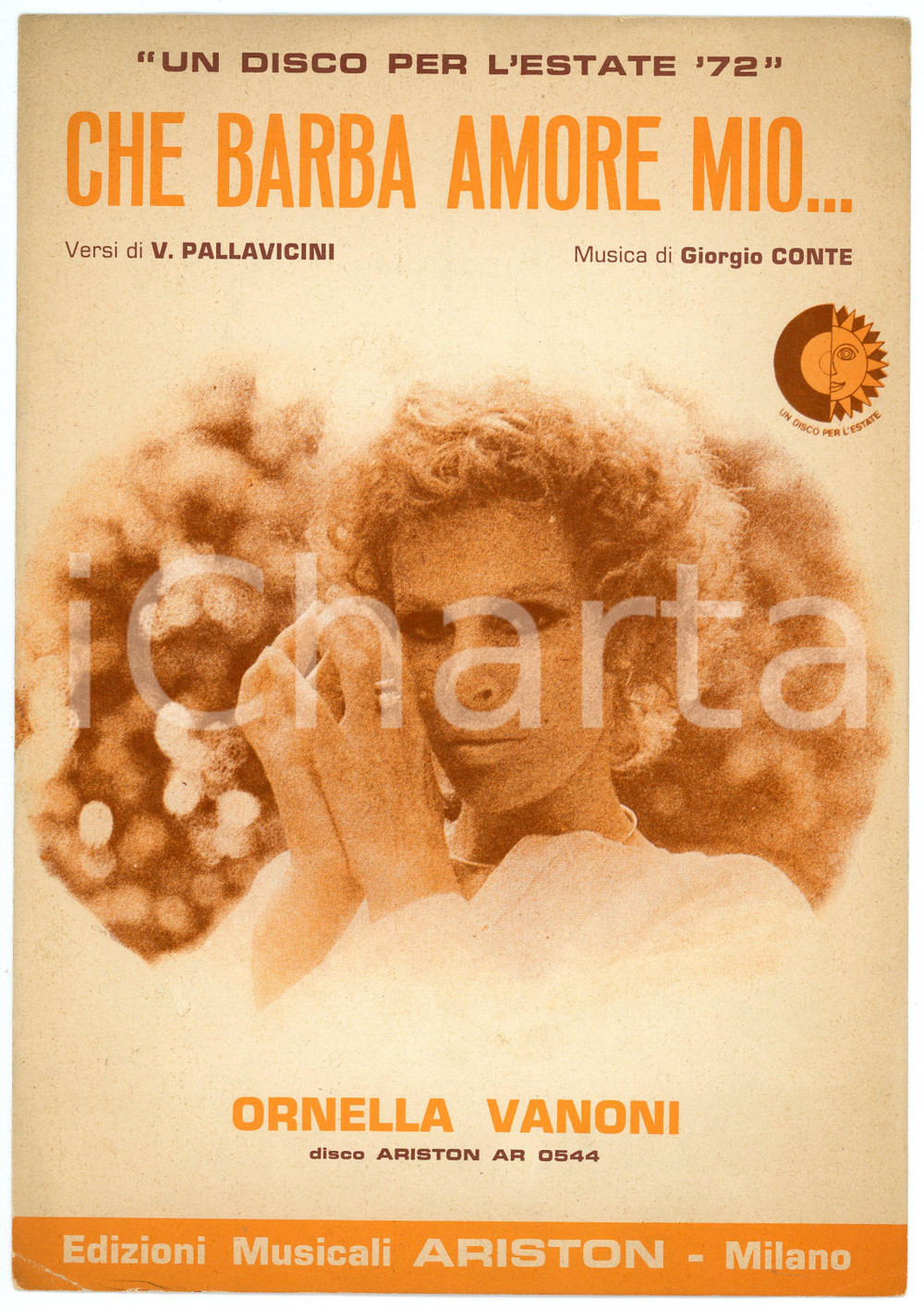 Oggetto da collezione cartaceo 1972 Ornella VANONI Che barba amore mio  Edizioni ARISTON Un disco per l estate 1