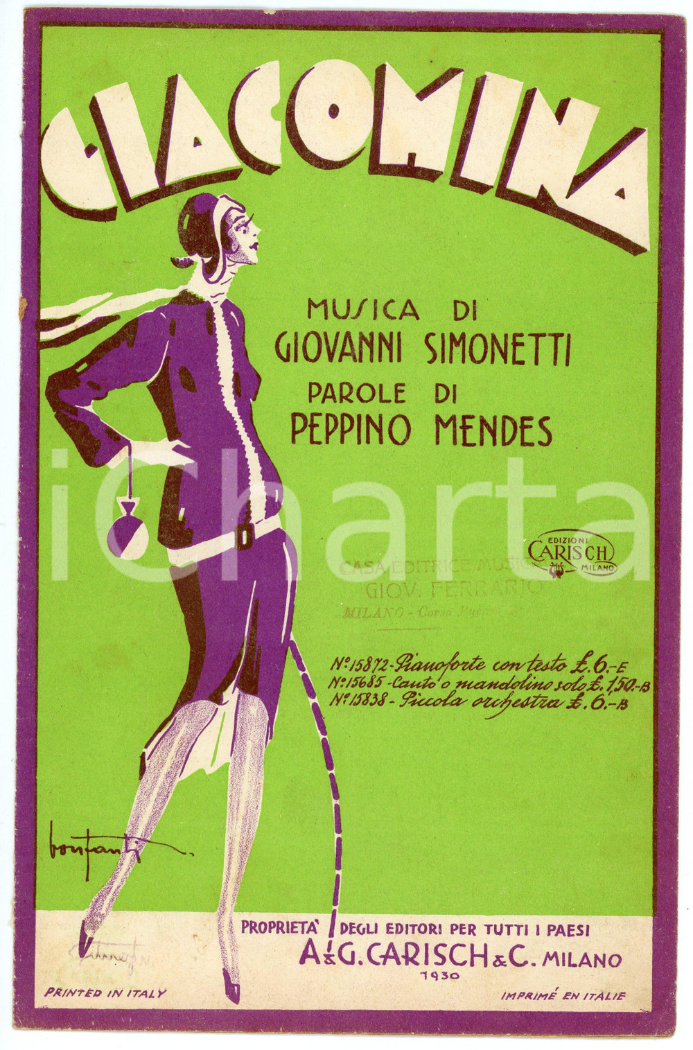 Oggetto da collezione cartaceo 1930 Giovanni SIMONETTI Peppino MENDES Giacomina  Spartito GARISCH 1