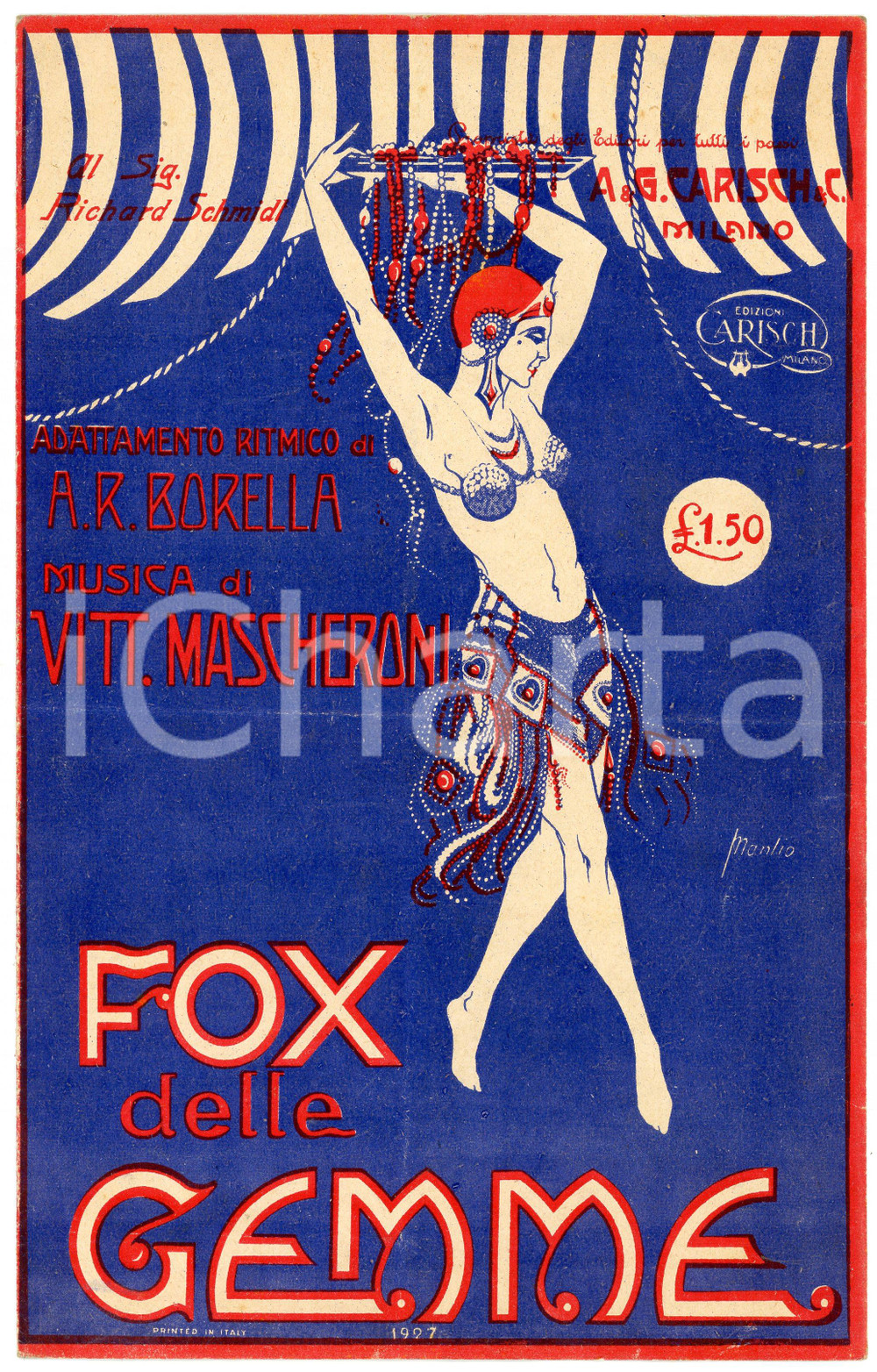 Oggetto da collezione cartaceo 1927 A.R. BORELLA Vittorio MASCHERONI Fox delle gemme  Spartito GARISCH 1