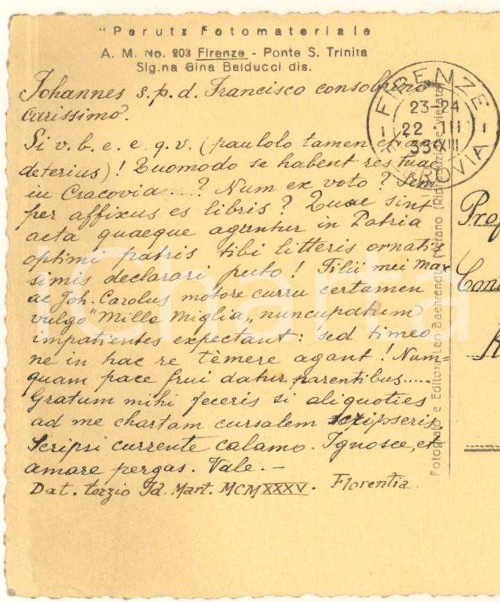 Autografo originale 1933 FIRENZE Marchese Giovanni DUFOUR BERTÉ  Figli alla Mille Miglia AUTOGRAFO 1