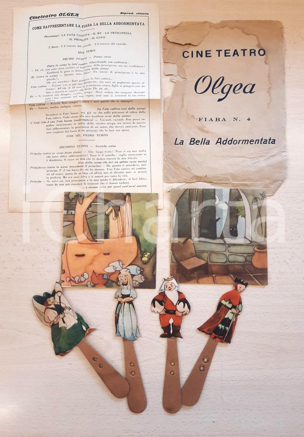 Oggetto da collezione cartaceo 1920 ca CINE TEATRO OLGEA La bella addormentata  Scene e personaggi RARO 1
