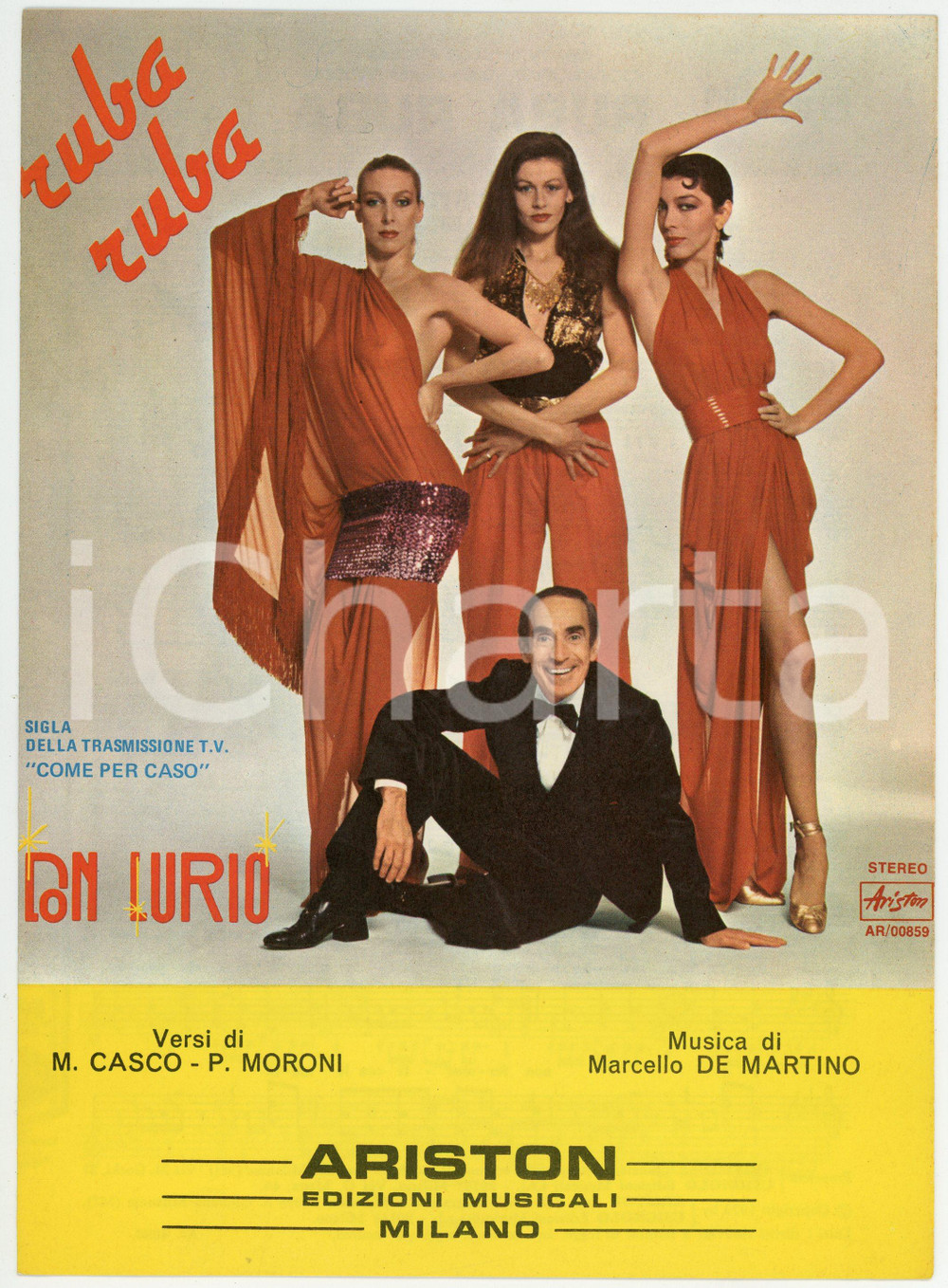 Oggetto da collezione cartaceo 1979 DON LURIO Ruba ruba  Sigla di COME PER CASO Edizioni ARISTON Spartito 1