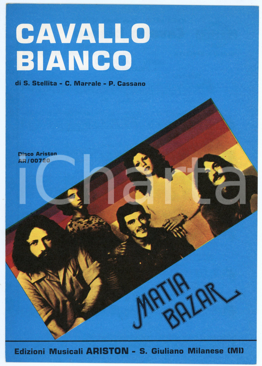 Oggetto da collezione cartaceo 1976 MATIA BAZAR Cavallo bianco  Edizioni musicali ARISTON Spartito 1