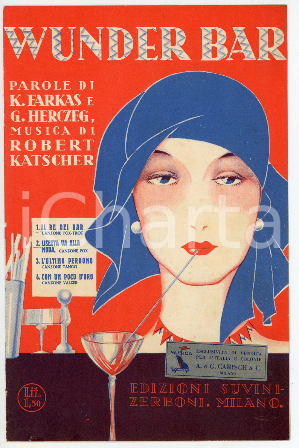 Oggetto da collezione cartaceo 1930 WUNDER BAR Lisetta va alla moda  Canzone fox  Spartito SUVINI ZEBONI 1