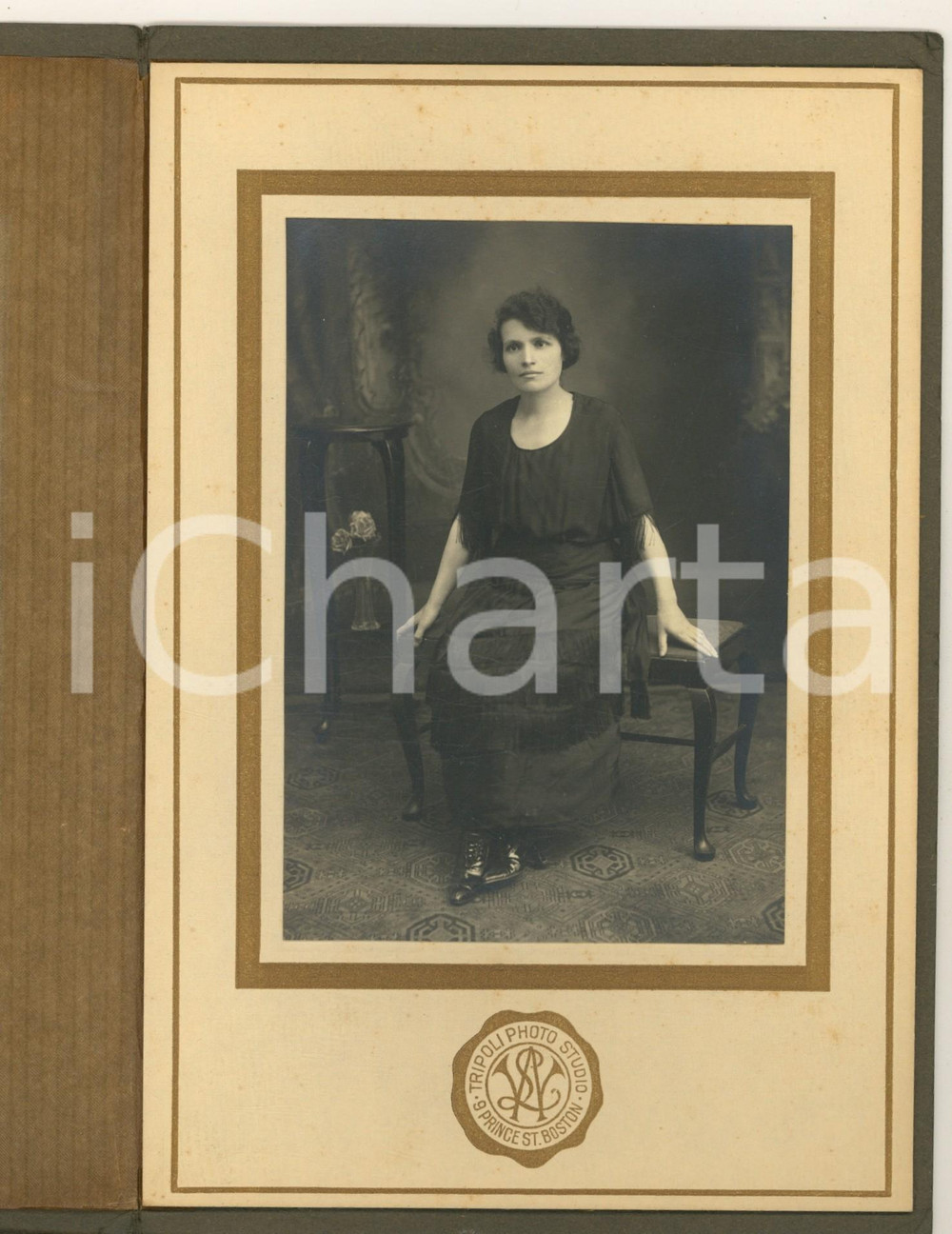 Fotografia d epoca originale 1930 ca BOSTON USA Portrait of a lady Photo TRIPOLI STUDIO 16x23 cm 1