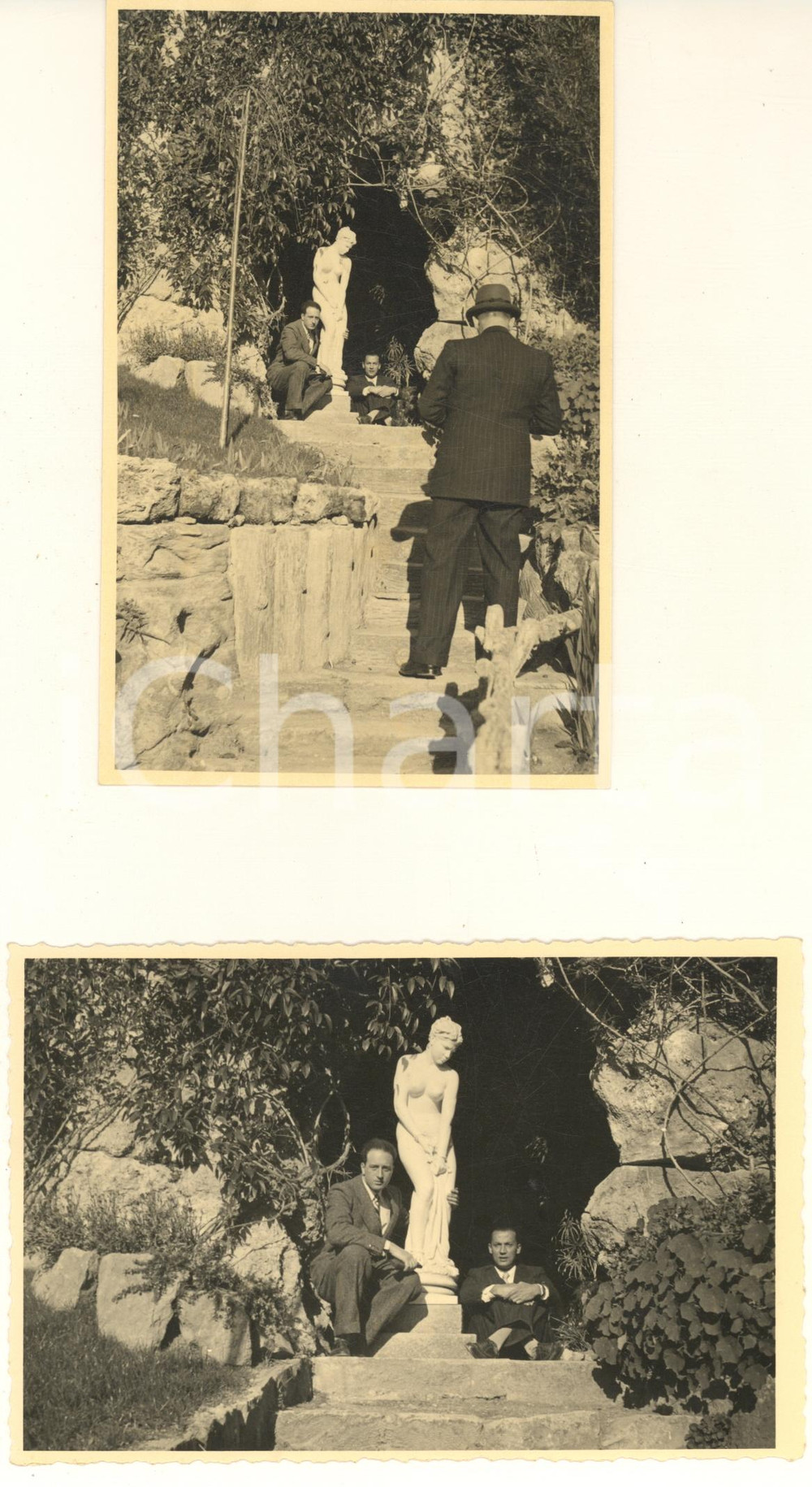 Fotografia d epoca originale 1960 ca VENTIMIGLIA Giardini Botanici Hanbury  Visitatori con statua 2 foto 1