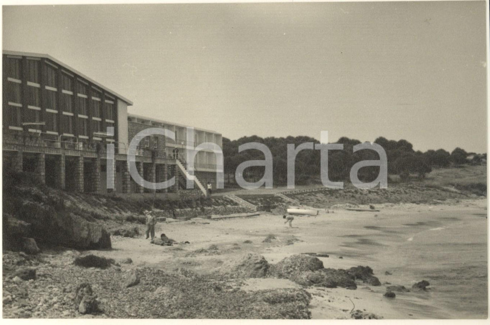 Fotografia d epoca originale 1965 ca ALGHERO SS Hotel dei Pini  Veduta dalla spiaggia Foto ANIMATA 17x11 1