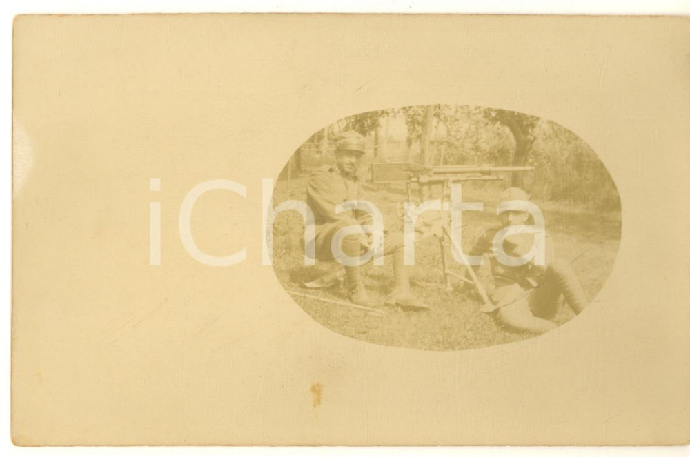 Fotografia d epoca originale 1915 ca WW1 ZONA DI GUERRA  Ufficiali con mitragliatrice Foto 14x9 cm 1