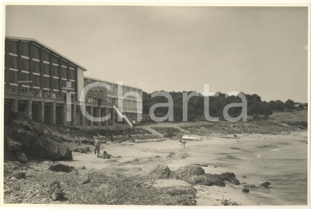 Fotografia d epoca originale 1965 ca ALGHERO SS Hotel dei Pini  Veduta dalla spiaggia Foto ANIMATA 17x11 1
