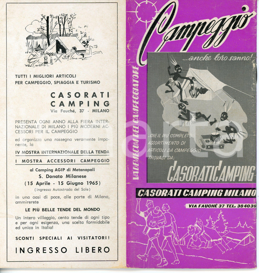 Materiale pubblicitario d’epoca 1965 MILANO  CASORATI CAMPING Vademecum del campeggiatore  Catalogo 1