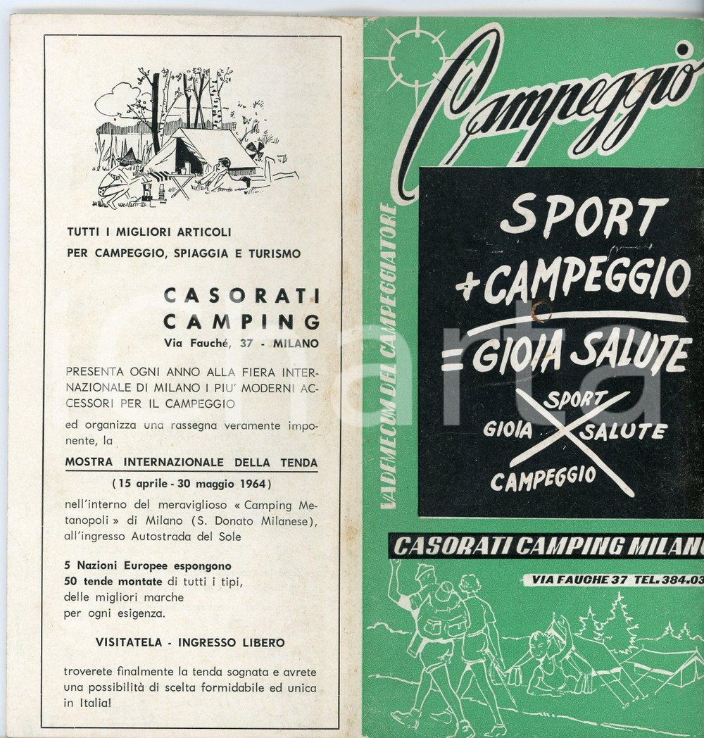 Materiale pubblicitario d’epoca 1964 MILANO  CASORATI CAMPING Vademecum del campeggiatore  Catalogo 1