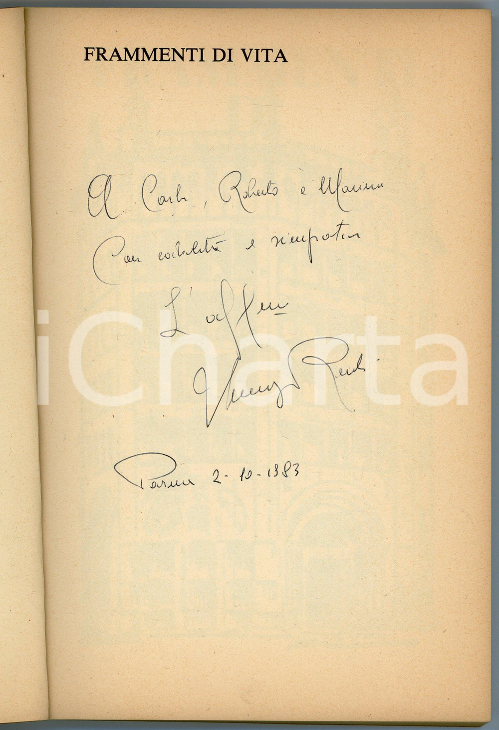Autografo originale 1983 PARMA Vincenzo ROBERTI Poesie  Frammenti di vita  Con AUTOGRAFO 1