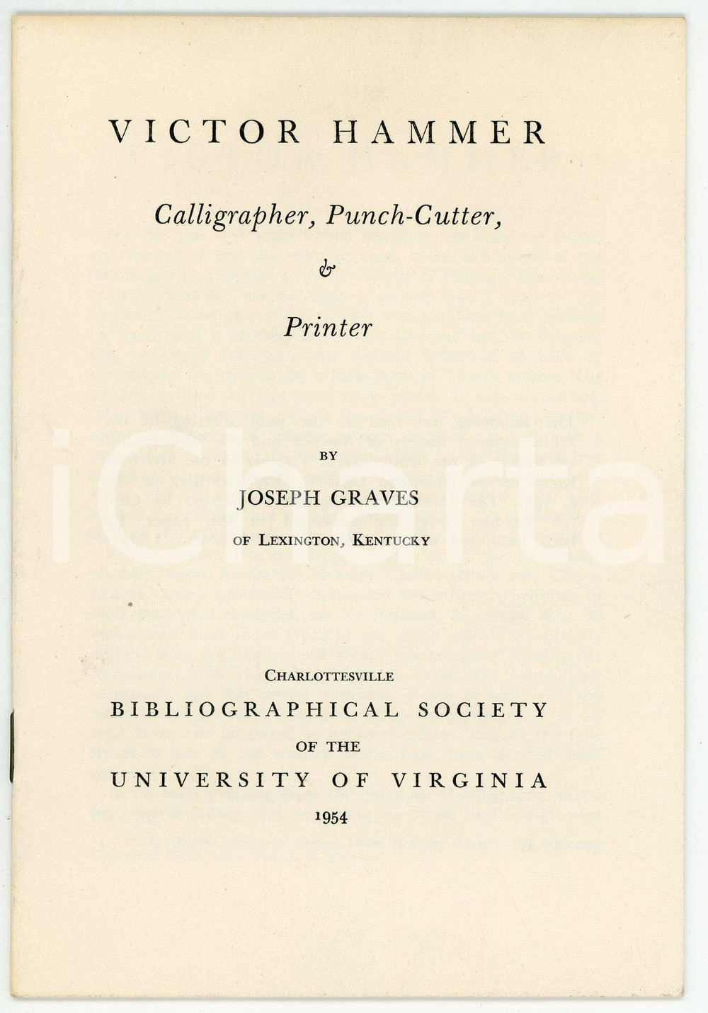 Libro, pubblicazione d epoca 1954 Joseph GRAVES Victor Hammer  Calligrapher, punchcutter and printer 1