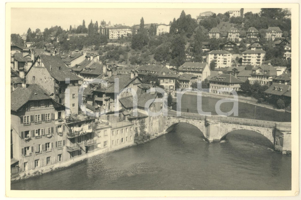 Fotografia d epoca originale 1950 ca BERNA / SVIZZERA Ponte sul fiume Aar  Veduta Foto VINTAGE 18x12 cm 1