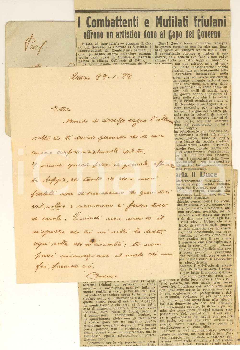 Manoscritto, lettera originale 1927 UDINE Lettera a un amante Io e i miei fratelli non discendiamo dal volgo 1