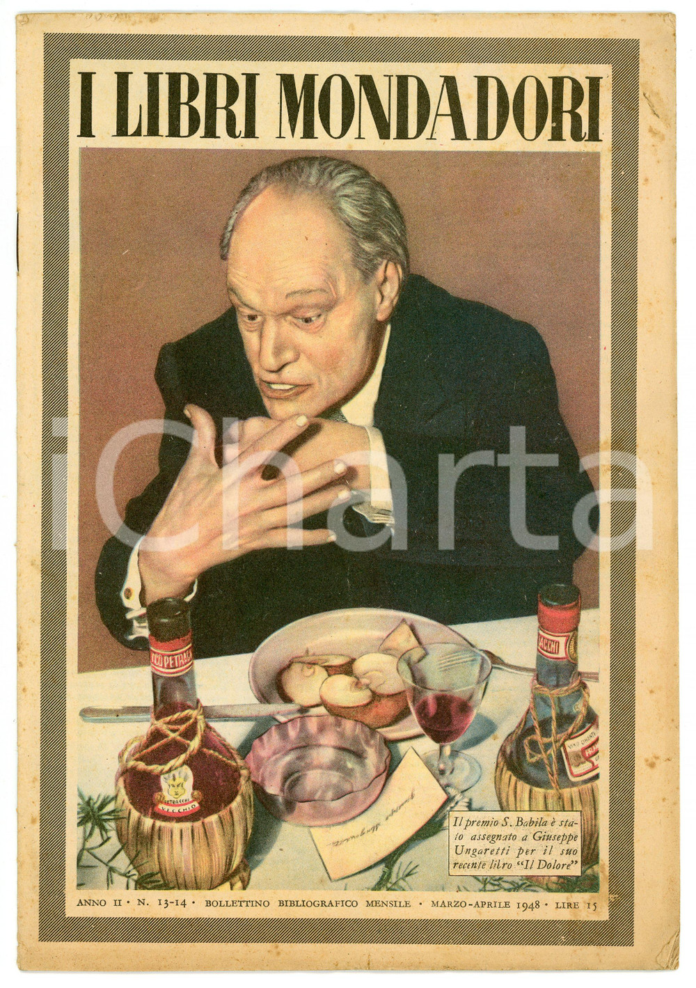 Giornale, rivista storica 1948 LIBRI MONDADORI Anno II n. 1314 Giuseppe UNGARETTI vince Premio San Babila 1