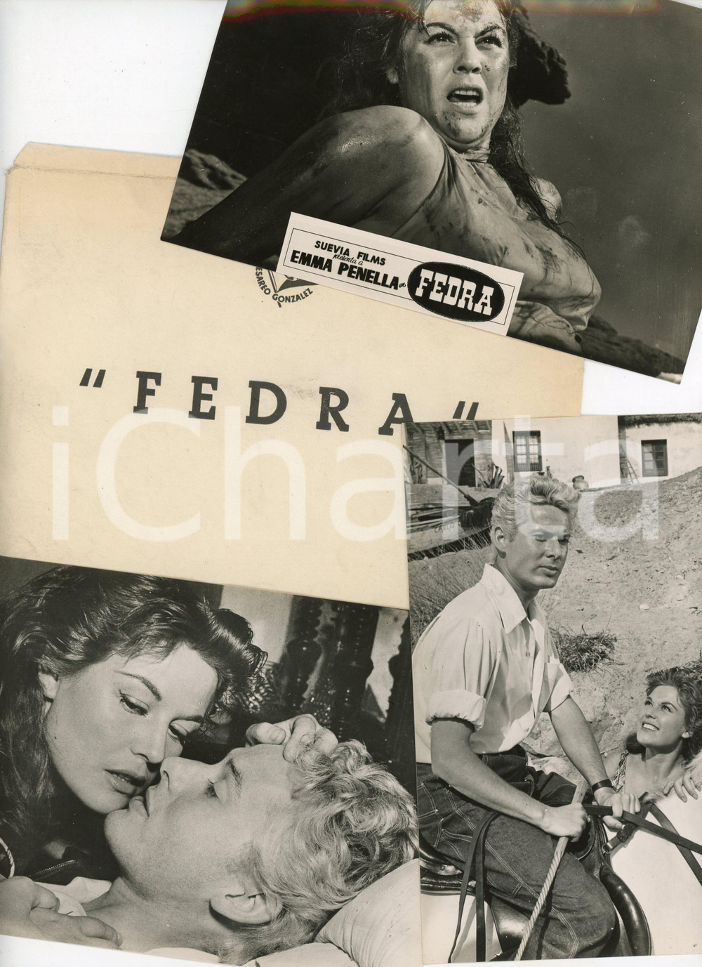 Materiale cinematografico d’epoca 1962 CINEMA  FEDRA di Manuel MUR OTI con Emma PENELLA Lotto di 9 foto con busta 1