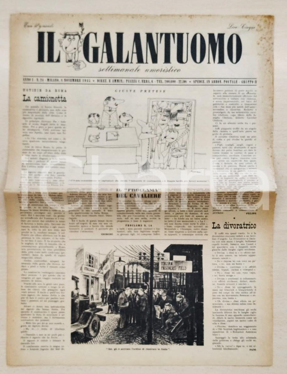 Giornale, rivista storica 1945 IL GALANTUOMO Anno I n. 24 Camionette invadono Roma  Settimanale RIZZOLI 1