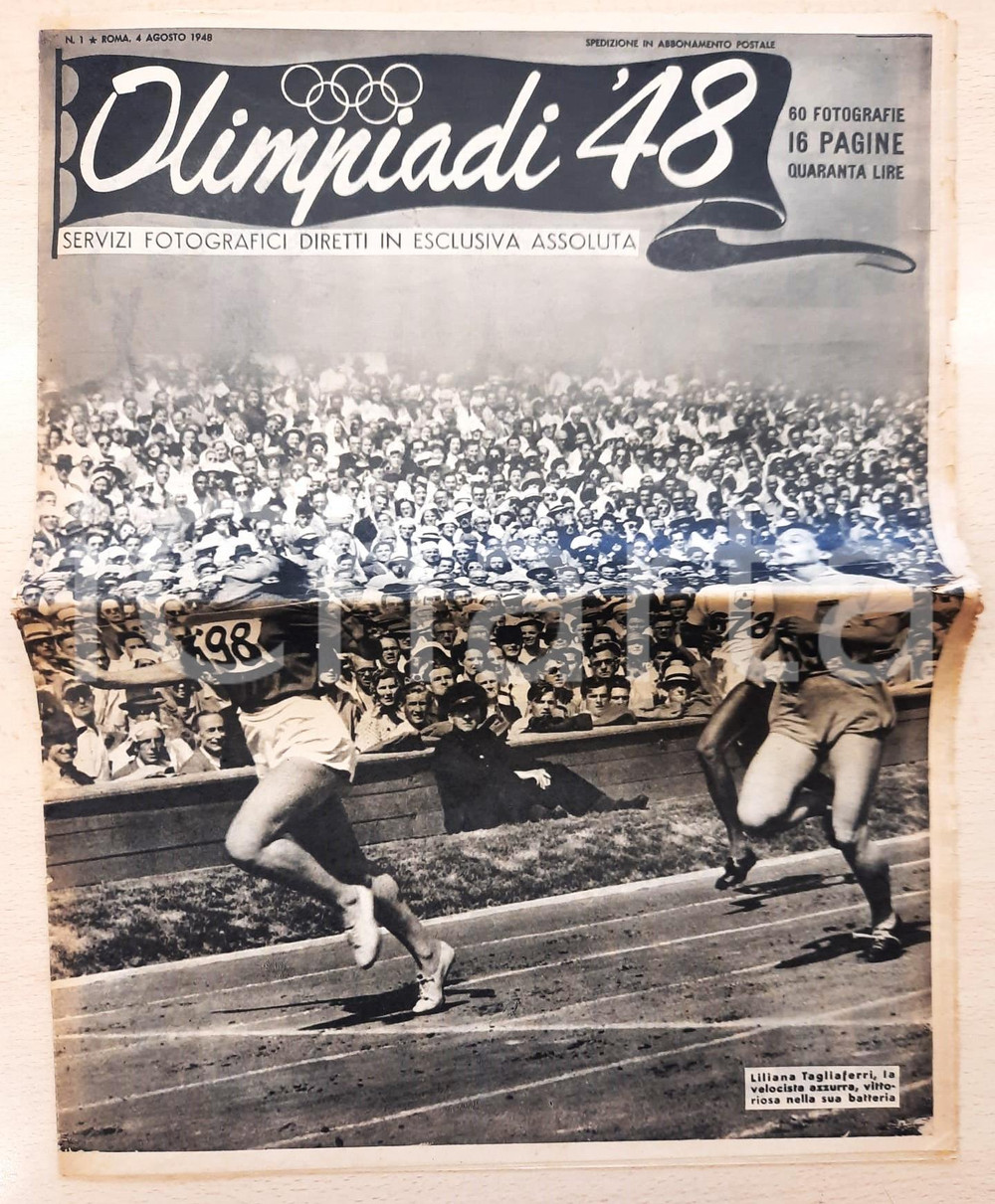Giornale, rivista storica 1948 OLIMPIADI  48  Rivista n.1  Liliana TAGLIAFERRI taglia il traguardo 1
