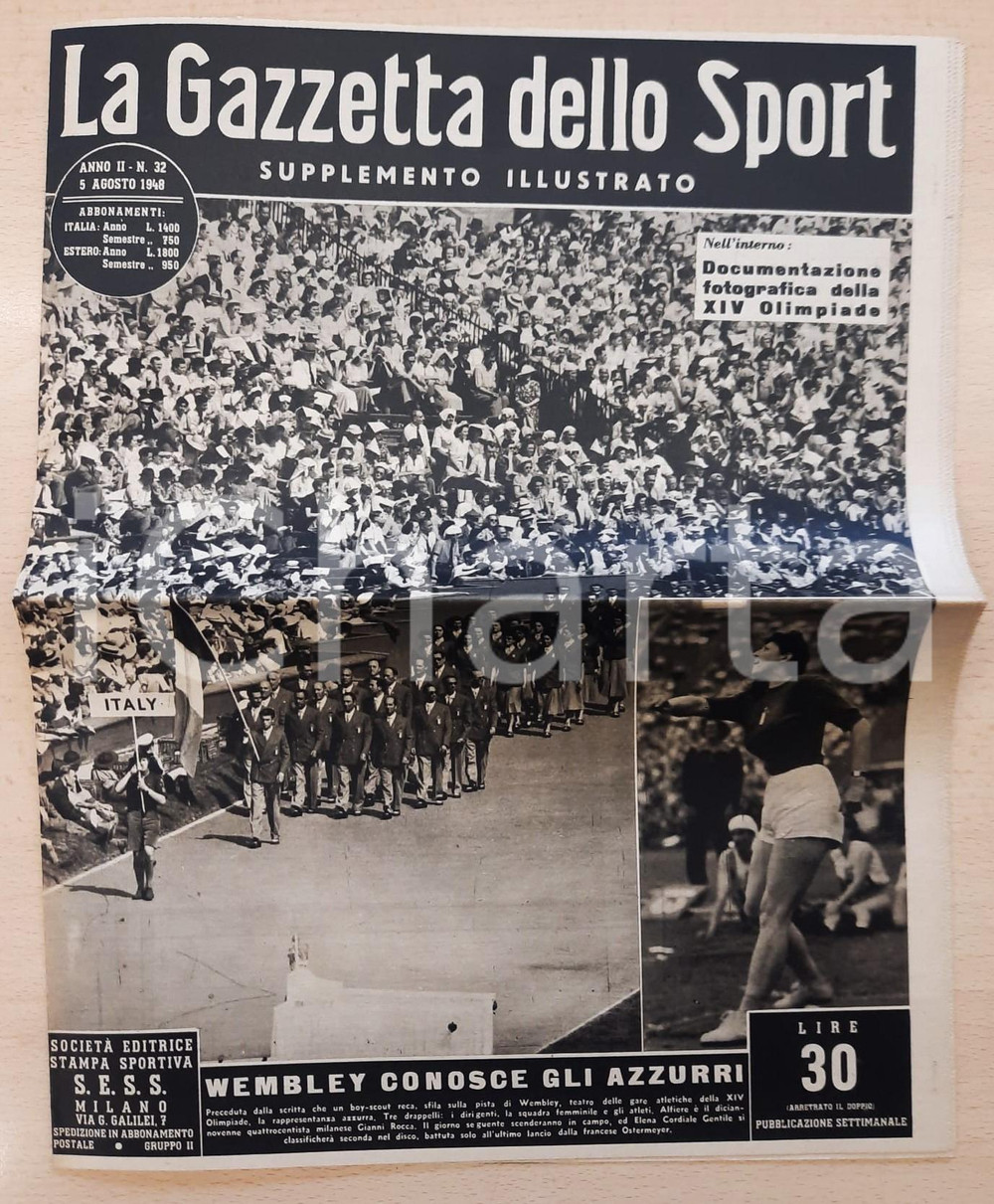 Giornale, rivista storica 1948 XIV OLIMPIADE  GAZZETTA DELLO SPORT Supplemento illustrato Anno II n.32 1
