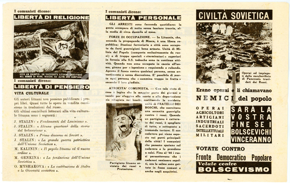 Materiale pubblicitario d’epoca 1947 PROPAGANDA  FDP Votate contro FRONTE DEMOCRATICO POPOLARE Volantino 1