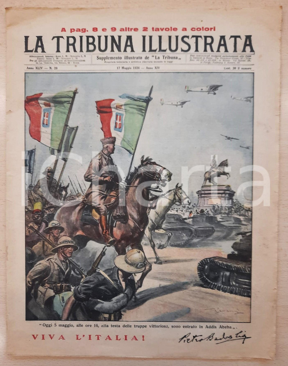Giornale, rivista storica 1936 TRIBUNA ILLUSTRATA Anno XLIV n.20 Pietro BADOGLIO entra ad ADDIS ABEBA 1