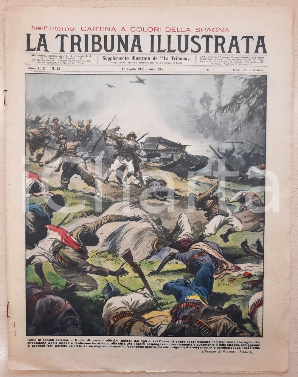Giornale, rivista storica 1936 TRIBUNA ILLUSTRATA Anno XLIX n.33 Figli di RAS CASSA attaccano soldati 1