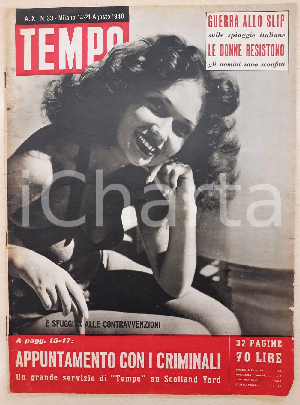 Giornale, rivista storica 1948 TEMPO Anno X n.33 Guerra allo slip sulle spiagge italiane  Rivista 1