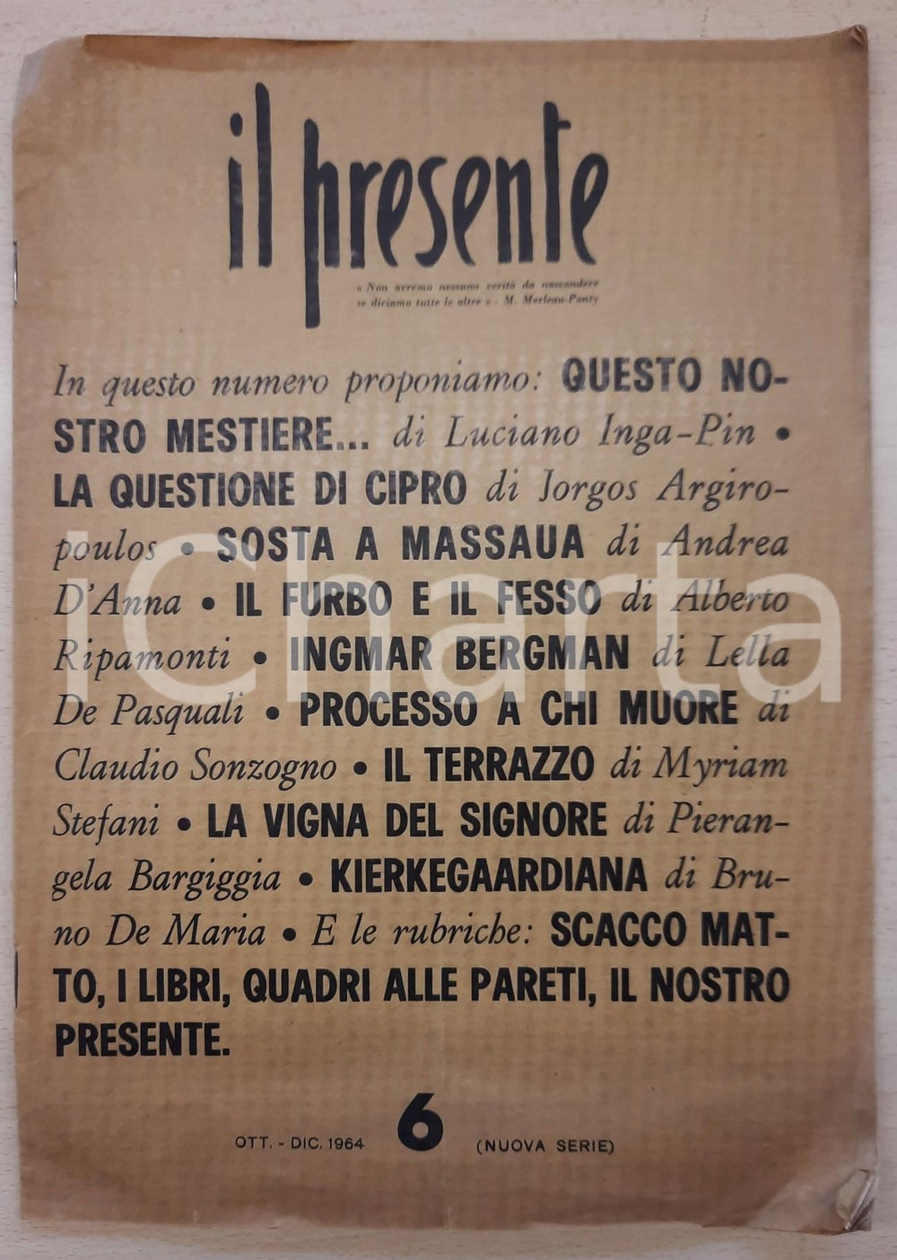 Giornale, rivista storica 1964 IL PRESENTE Anno II n.6 Lella de Pasquali su Ingmar Bergman  Rivista 1