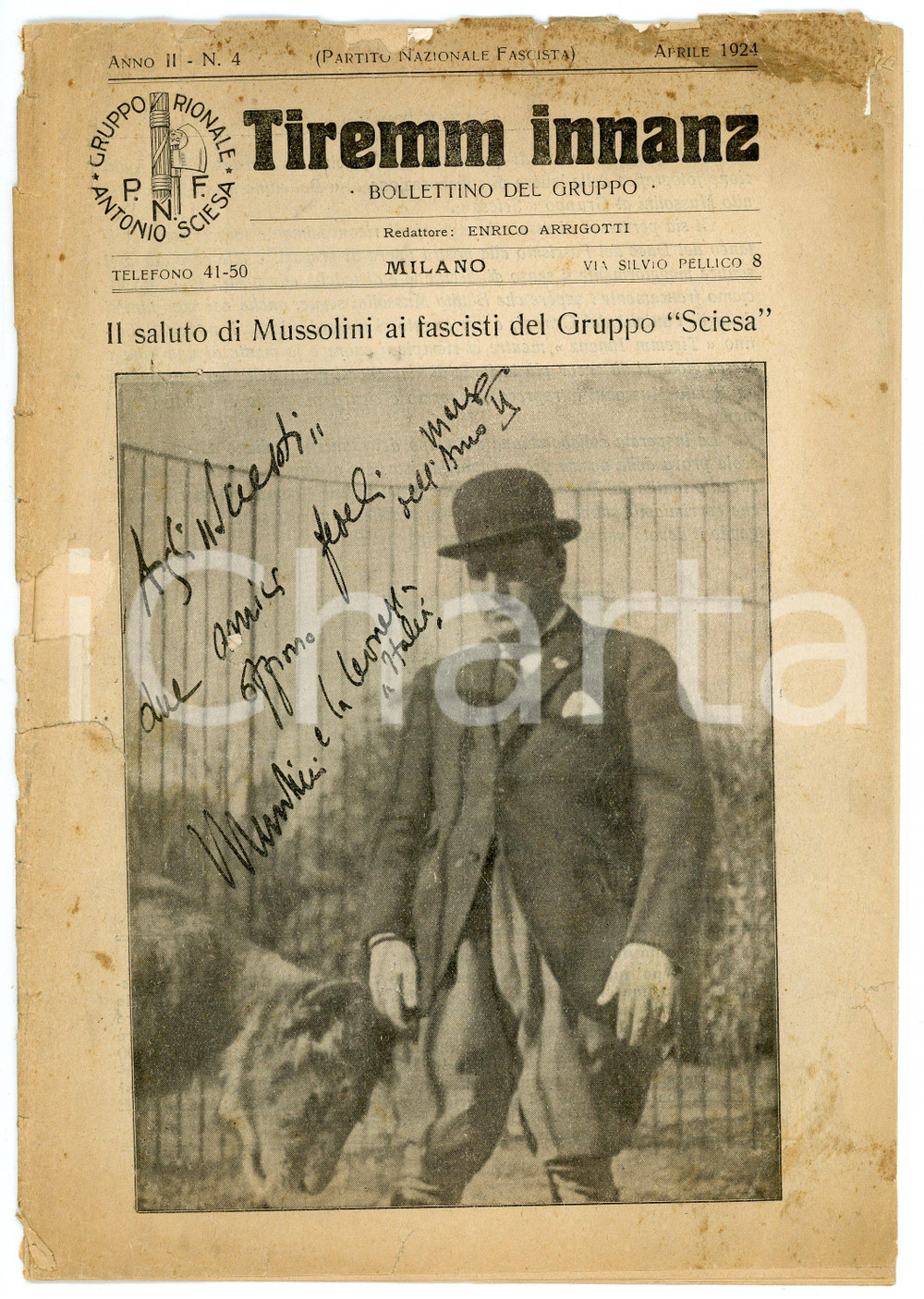 Giornale, rivista storica 1924 TIREMM INNANZ Anno II n.4 Bollettino del gruppo rionale PNF Antonio Sciesa 1
