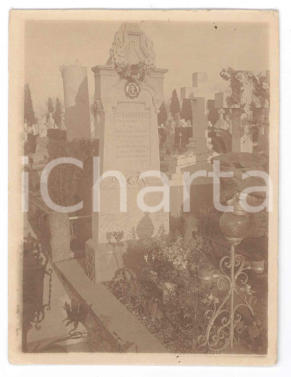 Fotografia d epoca originale 1913 LOMBARDIA  Giuseppe BUSI torpediniere Foto lapide cimitero 9x12 cm 2 1