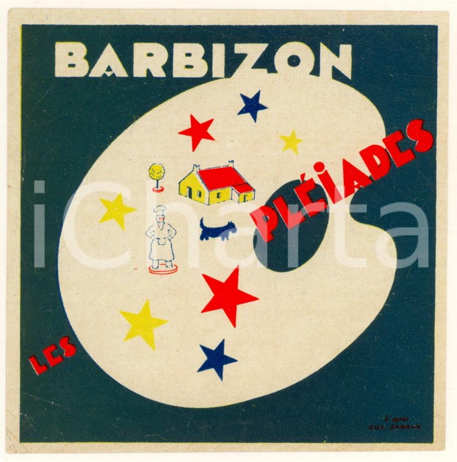 Materiale pubblicitario d’epoca 1950 ca BARBIZON / FRANCE Hotel Restaurant LES PLEIADES Etichetta pubblicitaria 1