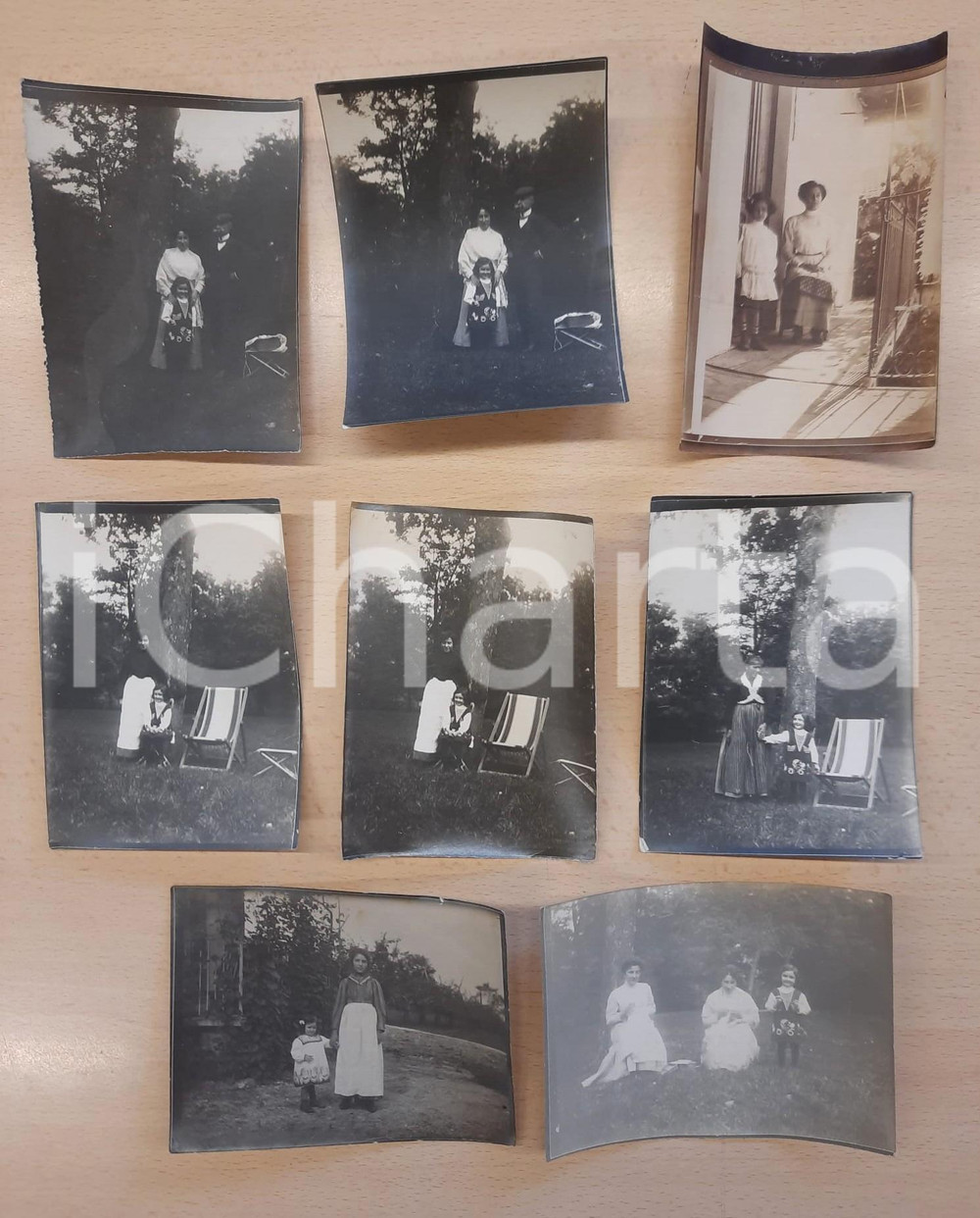 Fotografia d epoca originale 1910 ca RUBIANA TO Famiglia borghese in giardino  Ritratti Lotto 8 foto 9x12 1