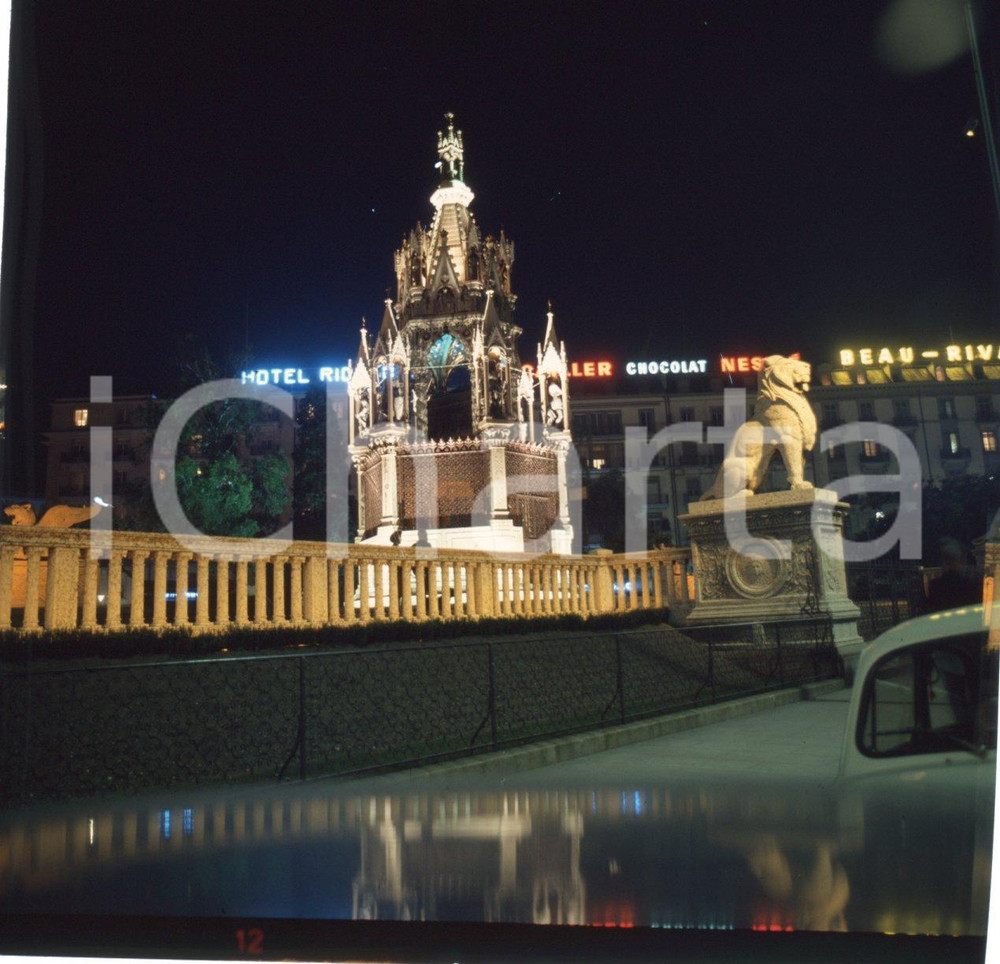 Fotografia d epoca originale 1970ca GINEVRA Monumento a Brunswick DIAPOSITIVA ORIGINALE 1