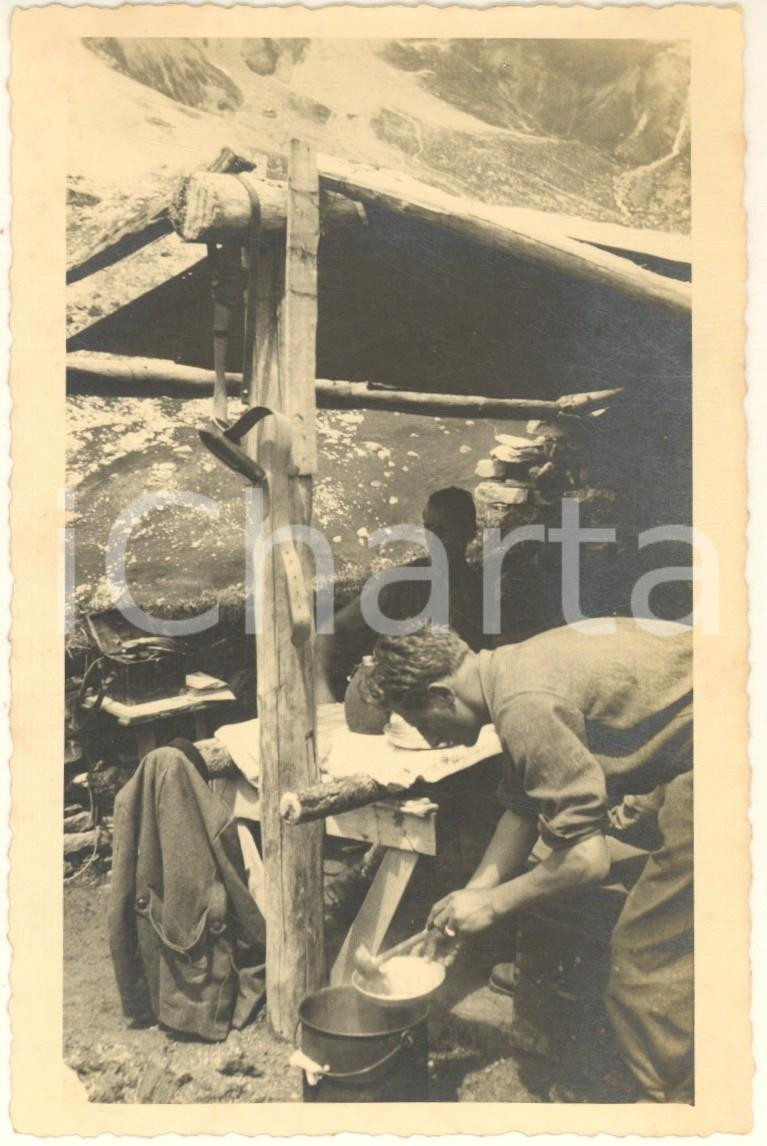 Fotografia d epoca originale 1940 WW2 ALPI FRANCESI  UBAYE  Alpini italiani  Rancio ufficiali Foto 9x14 1