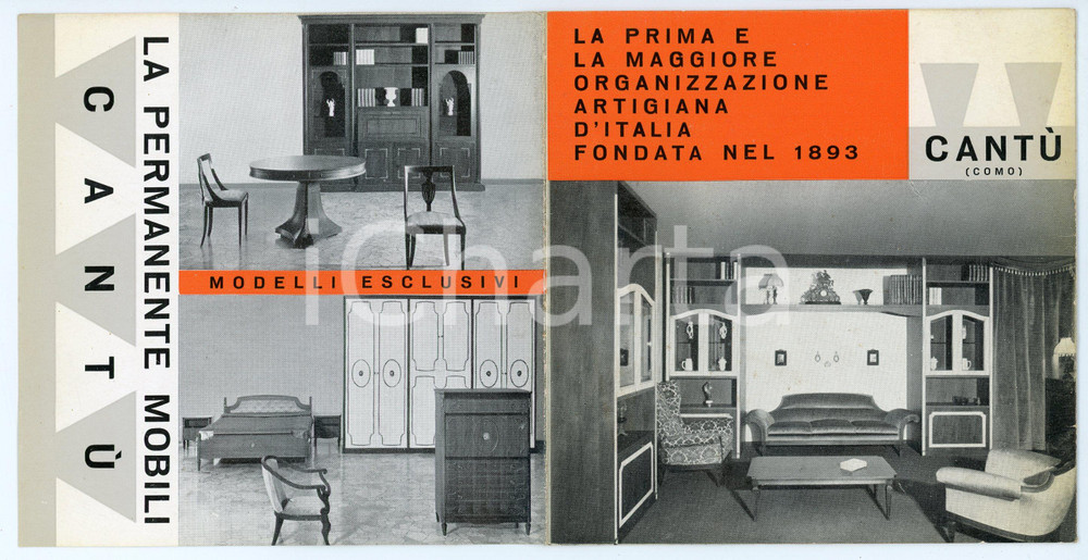 Materiale pubblicitario d’epoca 1955 ca CANTÙ CO La permanente mobili  Pieghevole ILLUSTRATO 1