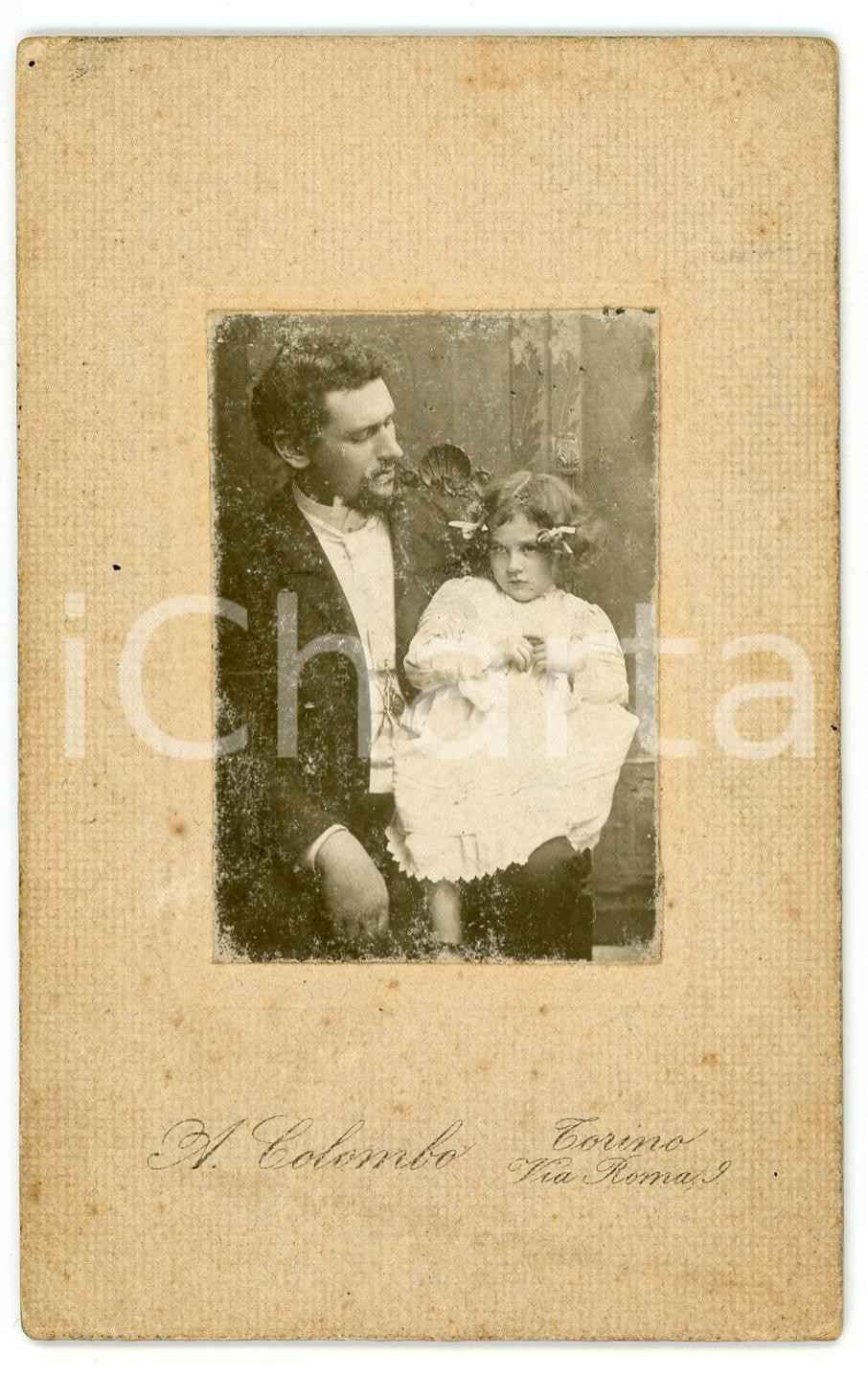 Fotografia d epoca originale 1905 ca TORINO Ritratto di padre e figlia  Foto A. COLOMBO 1