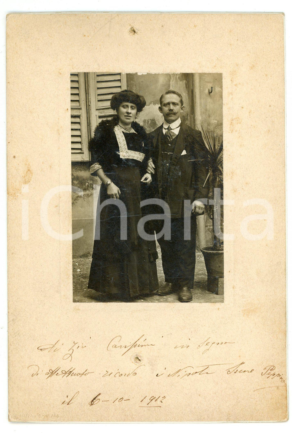 Fotografia d epoca originale 1912 MILANO Fratello e sorella in abiti eleganti  Foto MAZZA 11x17 cm 1