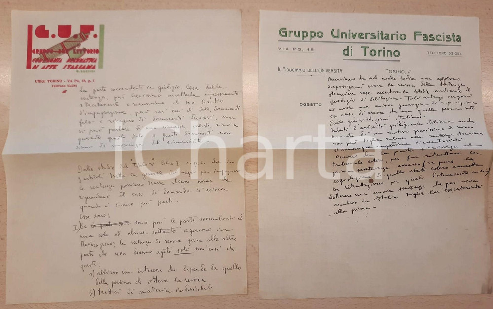 Manoscritto, lettera originale 1940 ca TORINO Gruppo Universitario Fascista  Appunti su carta intestata 1