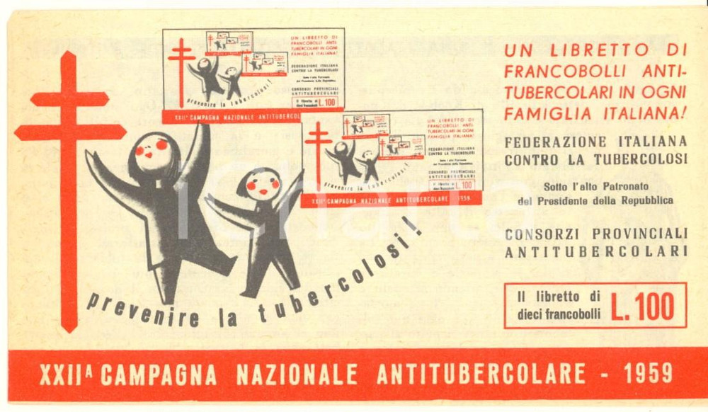 Documento originale, autentico 1959 XXII Campagna Nazionale ANTITUBERCOLARE Libretto 10 francobolli 1 1