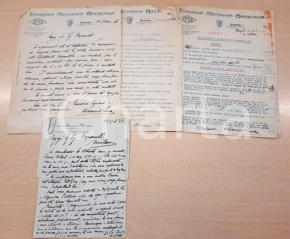 Documento originale, autentico 1938 BRESCIA Fonderia Meccanica Bresciana  Abramo LODA  Lotto 4 documenti 1