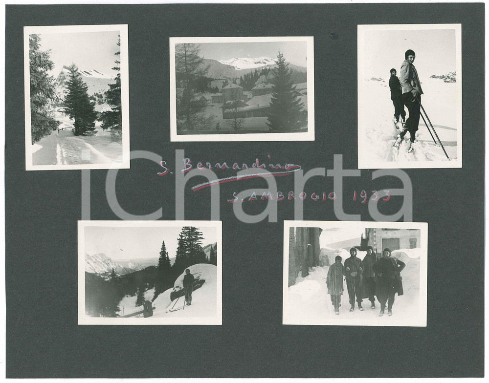 Fotografia d epoca originale 1933 MESOCCO San Bernardino  Gita sugli sci per Sant Ambrogio  Lotto di 5 foto 1