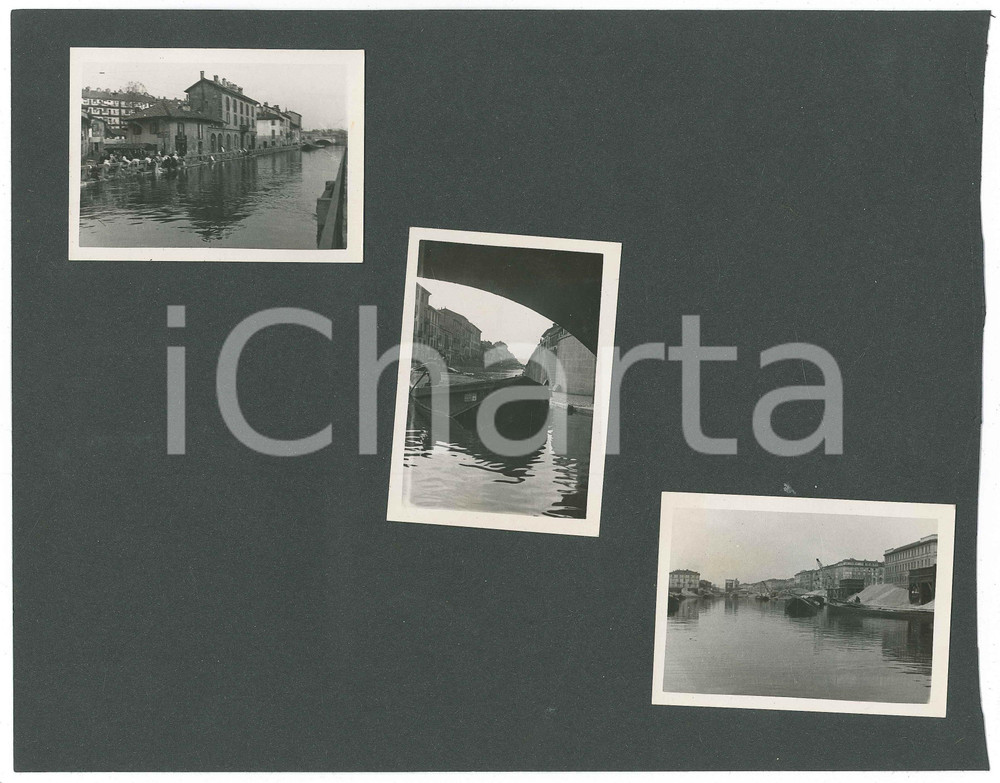 Fotografia d epoca originale 1935 ca MILANO  NAVIGLI Chiatte e lavandaie  Lotto di 3 fotografie 1