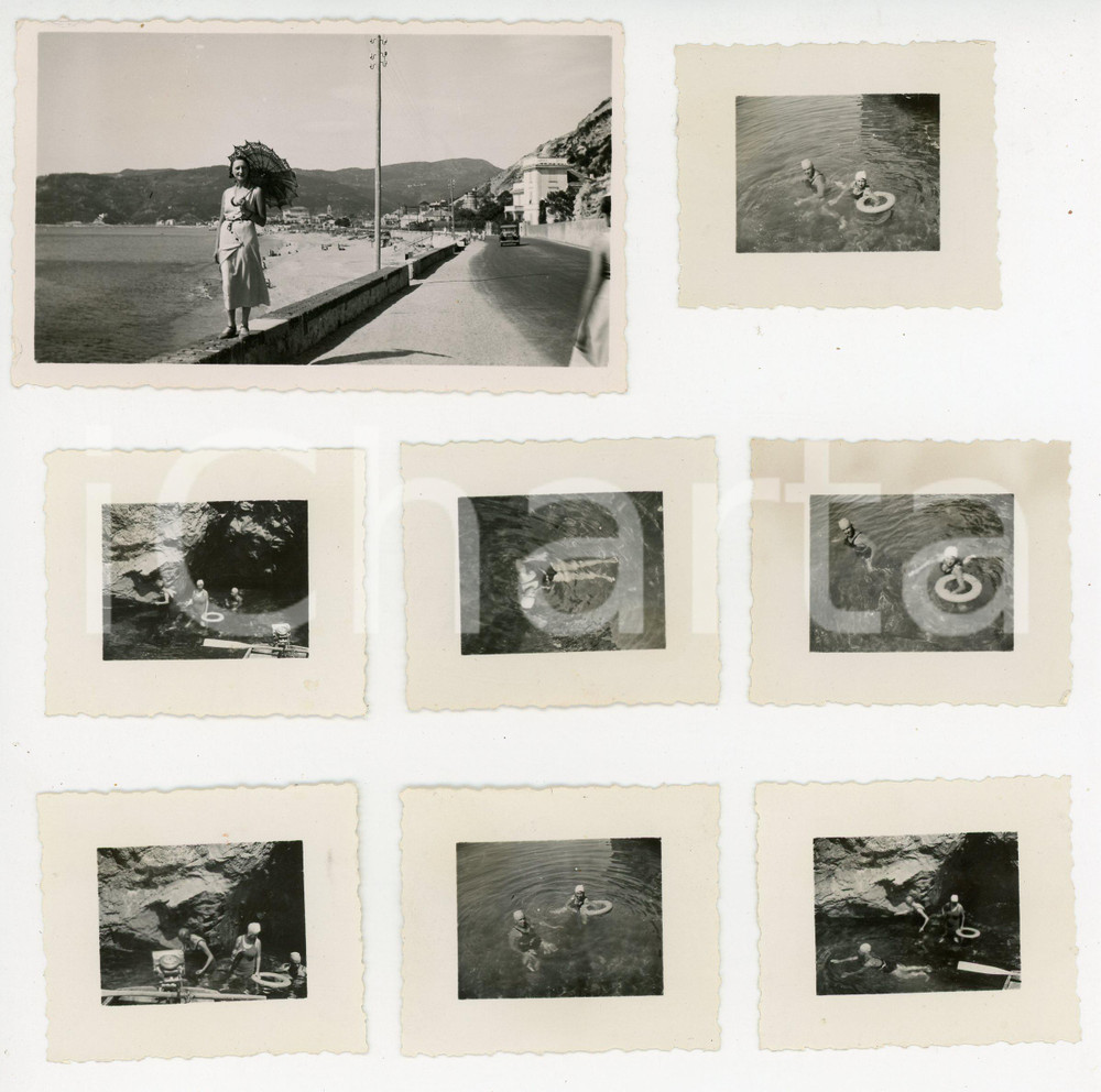 Fotografia d epoca originale 1933 SPOTORNO SV Lungomare e gita agli scogli  Lotto di 8 fotografie 1