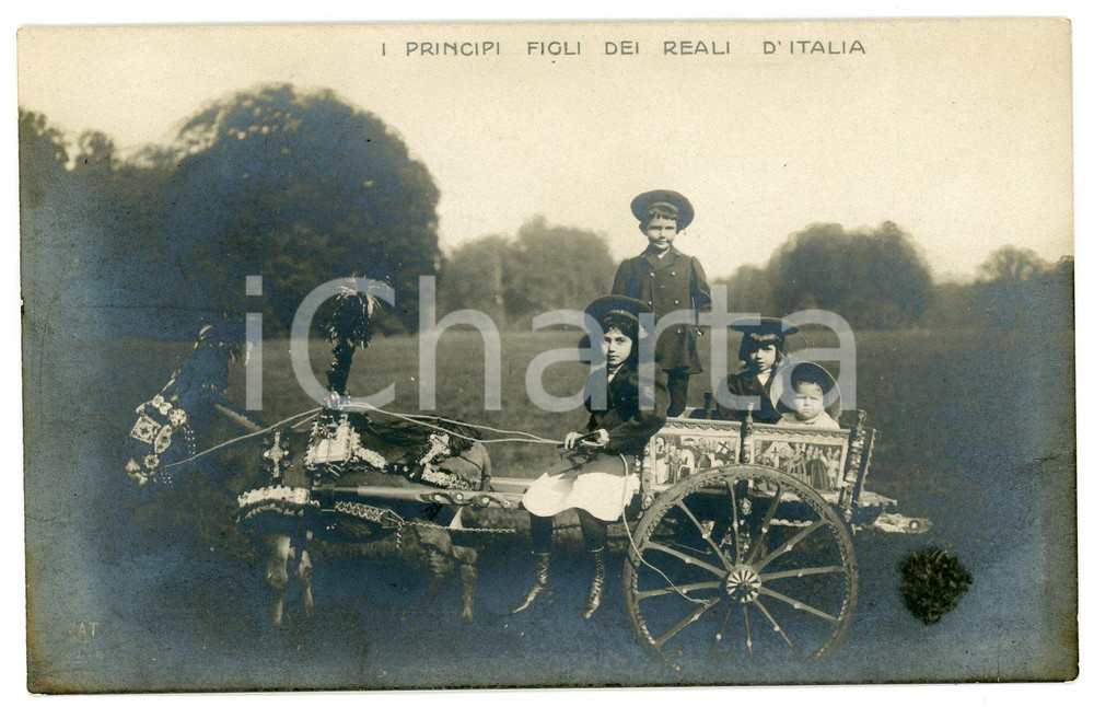 Cartolina originale da collezione 1910 ca SAVOIA Principi figli dei reali d italia su carretto  Cartolina FP NV 1