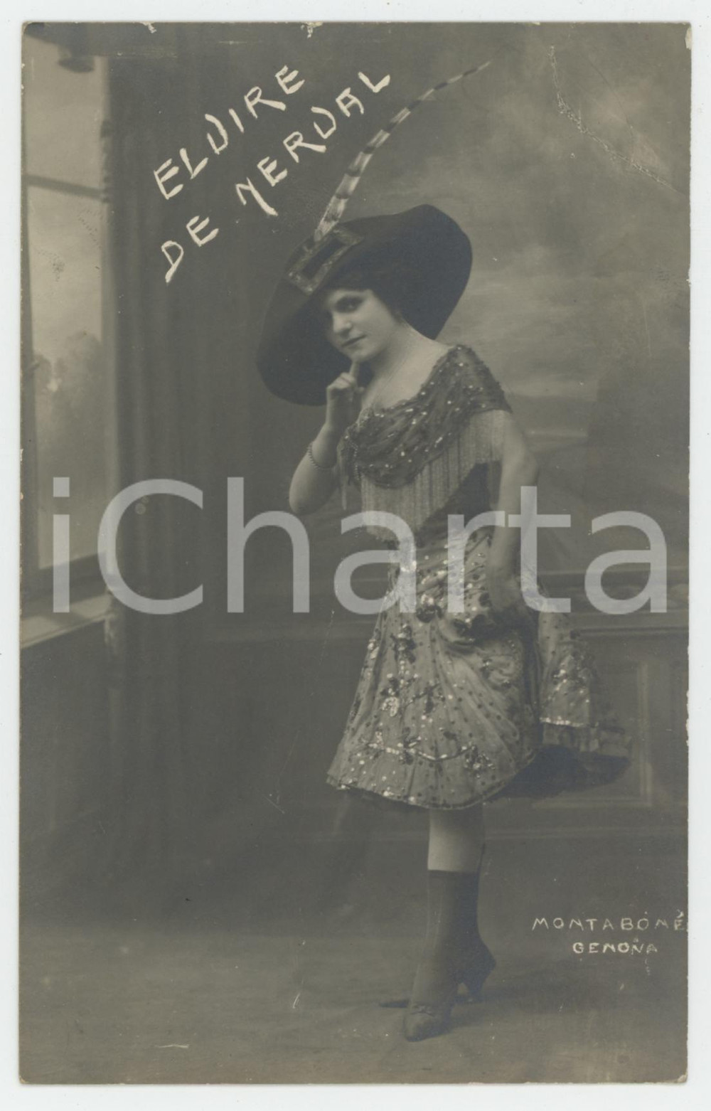Cartolina originale da collezione 1920 ca GENOVA Elvire DE NERVAL Ritratto  Cartolina MONTABONE FP NV 1