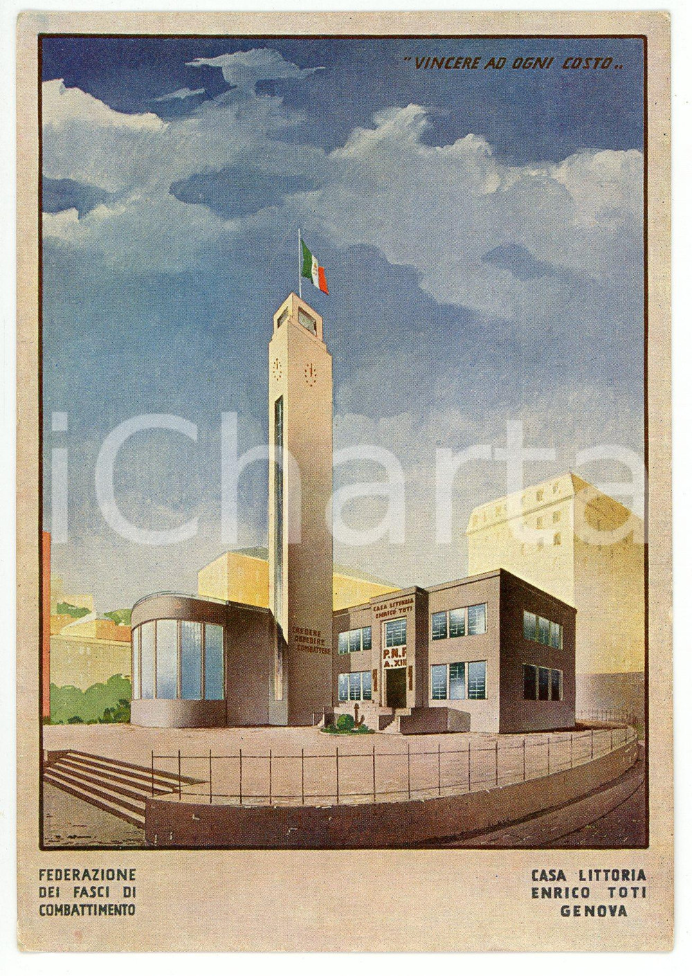 Cartolina originale da collezione 1935 ca GENOVA  PNF Casa littoria Enrico TOTI Cartolina ILLUSTRATA FG NV 1