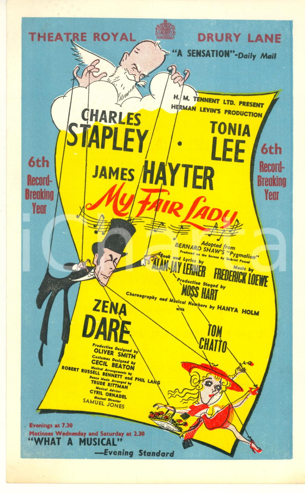 Materiale pubblicitario d’epoca 1964 LONDON Theatre Royal  My fair lady musical Pubblicità 13x20 cm 1