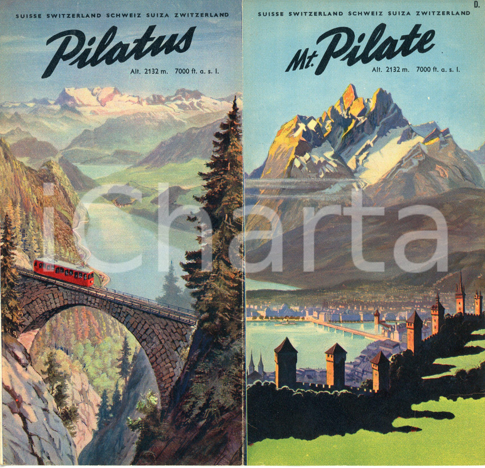 Materiale pubblicitario d’epoca 1955 ca SWITZERLAND Luzerner Voralpen PILATUS Pieghevole ILLUSTRATO 1