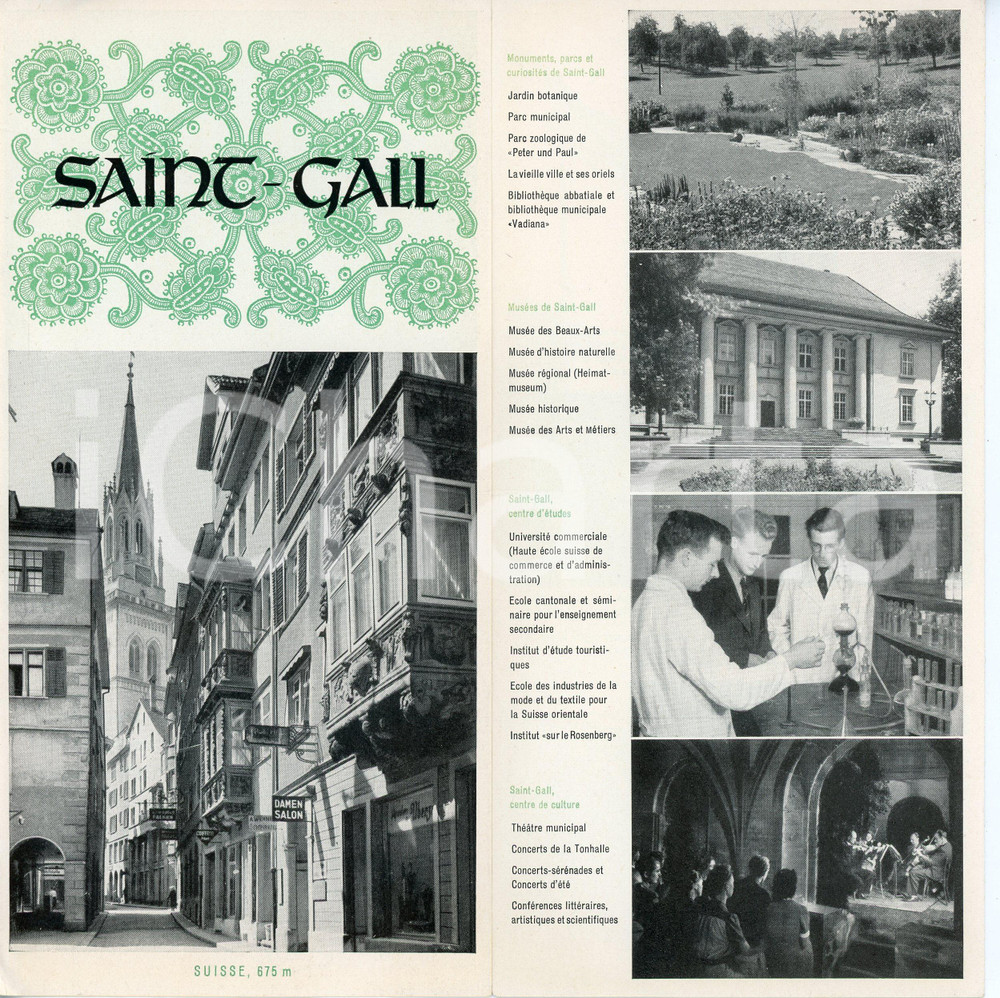 Materiale pubblicitario d’epoca 1955 ca SWITZERLAND Saint Gall SAN GALLO Pieghevole ILLUSTRATO 1